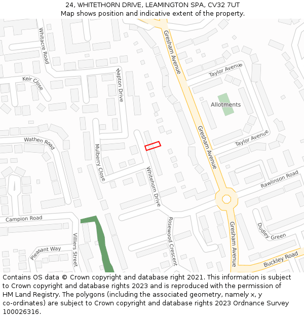 24, WHITETHORN DRIVE, LEAMINGTON SPA, CV32 7UT: Location map and indicative extent of plot