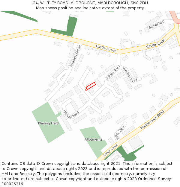 24, WHITLEY ROAD, ALDBOURNE, MARLBOROUGH, SN8 2BU: Location map and indicative extent of plot