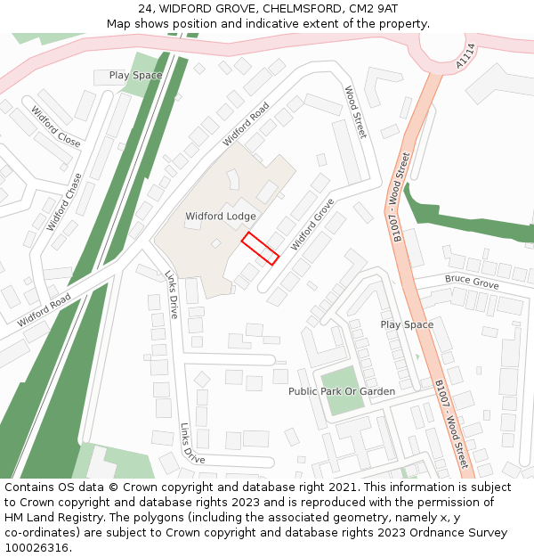 24, WIDFORD GROVE, CHELMSFORD, CM2 9AT: Location map and indicative extent of plot