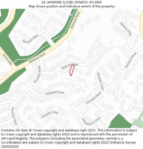 24, WIGMORE CLOSE, IPSWICH, IP2 9SW: Location map and indicative extent of plot