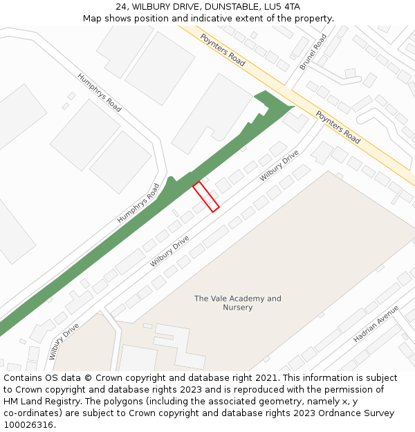 24, WILBURY DRIVE, DUNSTABLE, LU5 4TA: Location map and indicative extent of plot