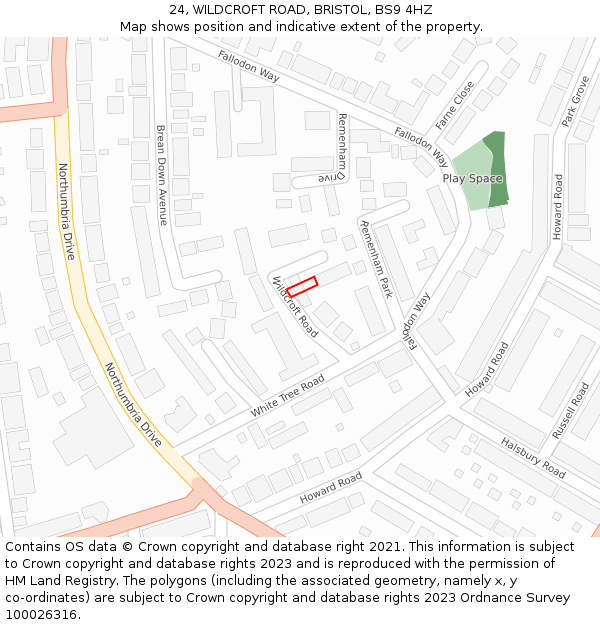 24, WILDCROFT ROAD, BRISTOL, BS9 4HZ: Location map and indicative extent of plot