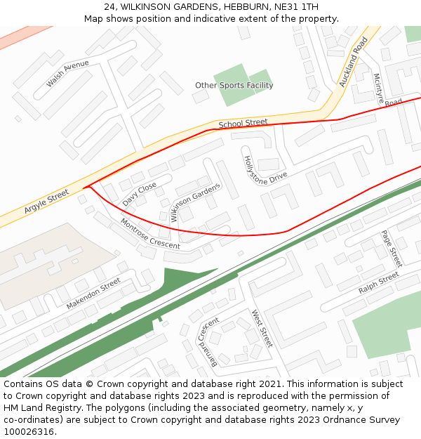 24, WILKINSON GARDENS, HEBBURN, NE31 1TH: Location map and indicative extent of plot