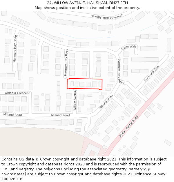 24, WILLOW AVENUE, HAILSHAM, BN27 1TH: Location map and indicative extent of plot