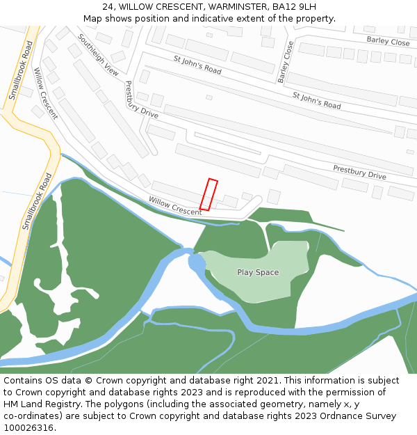 24, WILLOW CRESCENT, WARMINSTER, BA12 9LH: Location map and indicative extent of plot