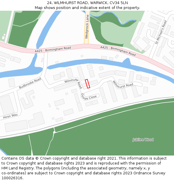 24, WILMHURST ROAD, WARWICK, CV34 5LN: Location map and indicative extent of plot