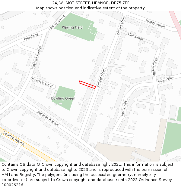 24, WILMOT STREET, HEANOR, DE75 7EF: Location map and indicative extent of plot