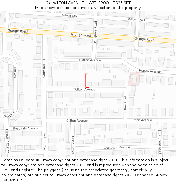 24, WILTON AVENUE, HARTLEPOOL, TS26 9PT: Location map and indicative extent of plot