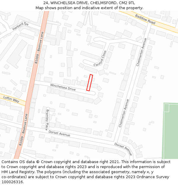 24, WINCHELSEA DRIVE, CHELMSFORD, CM2 9TL: Location map and indicative extent of plot