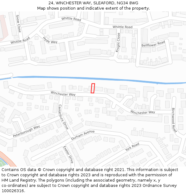 24, WINCHESTER WAY, SLEAFORD, NG34 8WG: Location map and indicative extent of plot