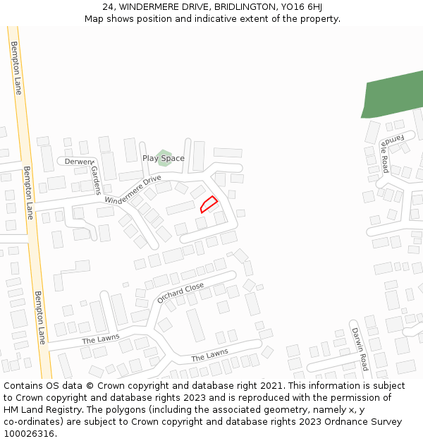 24, WINDERMERE DRIVE, BRIDLINGTON, YO16 6HJ: Location map and indicative extent of plot