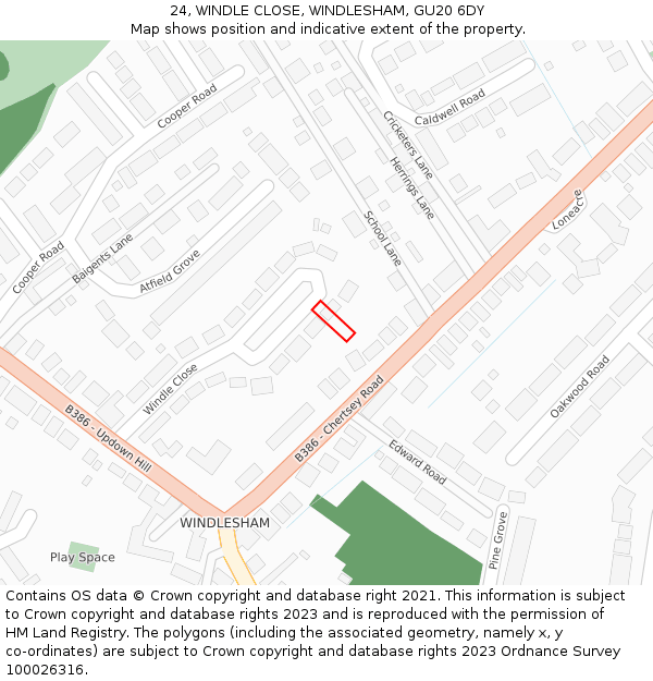 24, WINDLE CLOSE, WINDLESHAM, GU20 6DY: Location map and indicative extent of plot