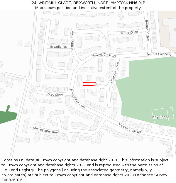 24, WINDMILL GLADE, BRIXWORTH, NORTHAMPTON, NN6 9LP: Location map and indicative extent of plot