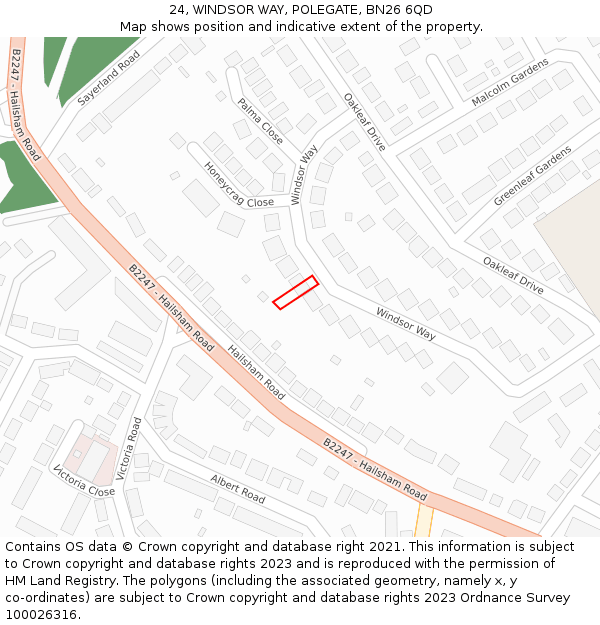 24, WINDSOR WAY, POLEGATE, BN26 6QD: Location map and indicative extent of plot