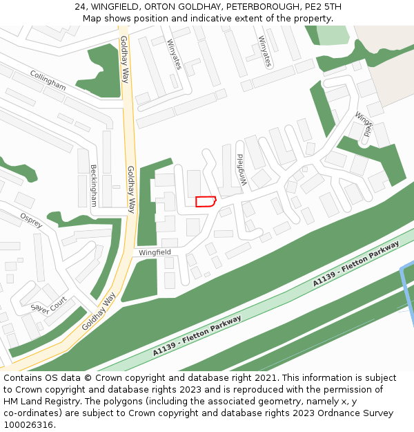 24, WINGFIELD, ORTON GOLDHAY, PETERBOROUGH, PE2 5TH: Location map and indicative extent of plot