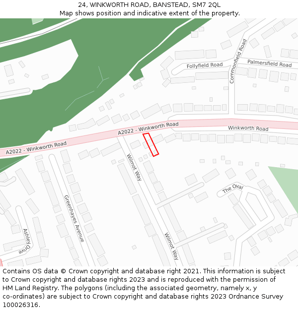 24, WINKWORTH ROAD, BANSTEAD, SM7 2QL: Location map and indicative extent of plot