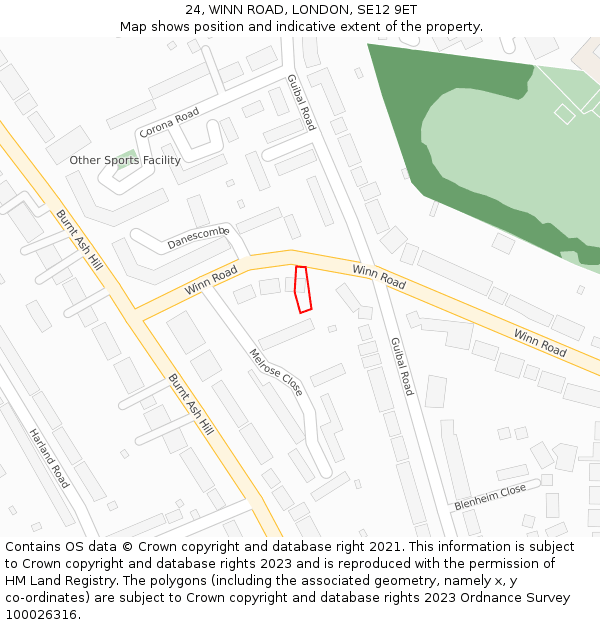 24, WINN ROAD, LONDON, SE12 9ET: Location map and indicative extent of plot