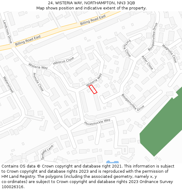 24, WISTERIA WAY, NORTHAMPTON, NN3 3QB: Location map and indicative extent of plot