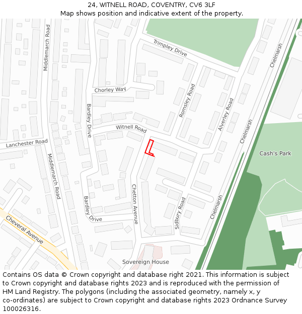 24, WITNELL ROAD, COVENTRY, CV6 3LF: Location map and indicative extent of plot