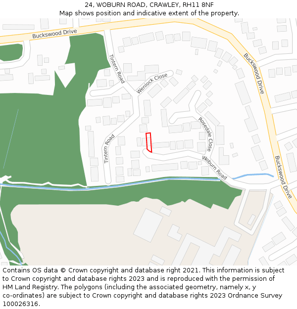 24, WOBURN ROAD, CRAWLEY, RH11 8NF: Location map and indicative extent of plot