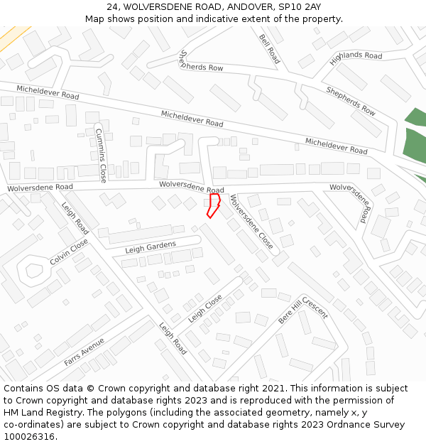 24, WOLVERSDENE ROAD, ANDOVER, SP10 2AY: Location map and indicative extent of plot