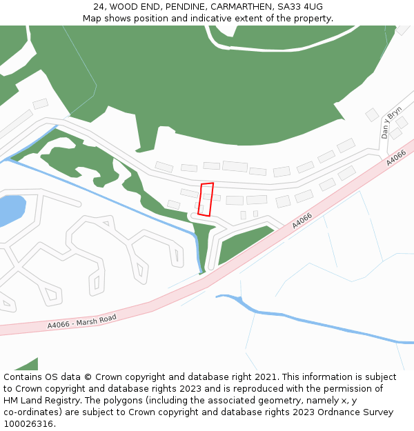 24, WOOD END, PENDINE, CARMARTHEN, SA33 4UG: Location map and indicative extent of plot