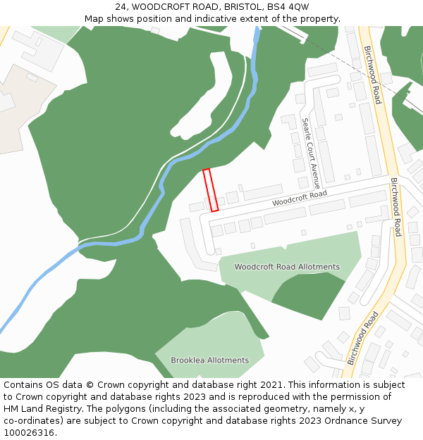 24, WOODCROFT ROAD, BRISTOL, BS4 4QW: Location map and indicative extent of plot