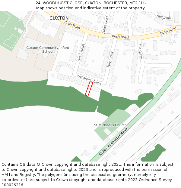 24, WOODHURST CLOSE, CUXTON, ROCHESTER, ME2 1LU: Location map and indicative extent of plot