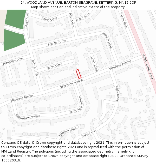 24, WOODLAND AVENUE, BARTON SEAGRAVE, KETTERING, NN15 6QP: Location map and indicative extent of plot