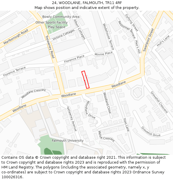 24, WOODLANE, FALMOUTH, TR11 4RF: Location map and indicative extent of plot