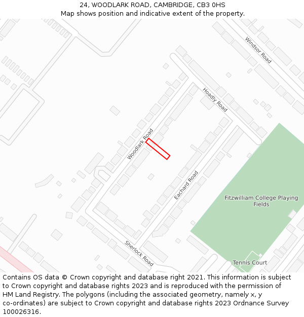 24, WOODLARK ROAD, CAMBRIDGE, CB3 0HS: Location map and indicative extent of plot