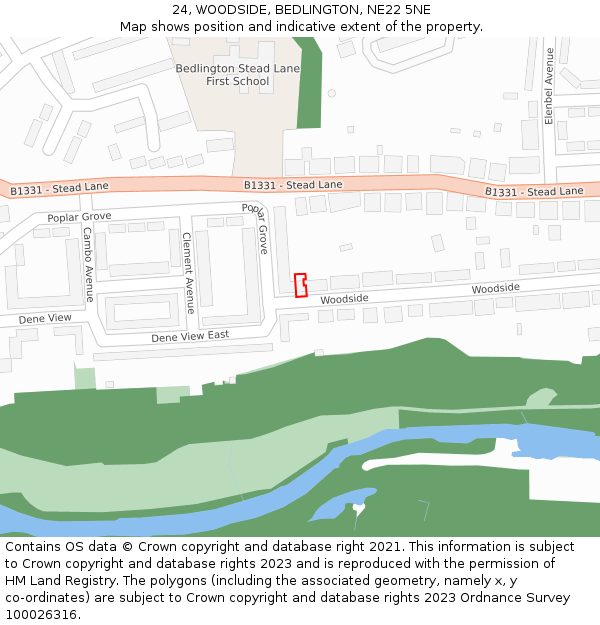 24, WOODSIDE, BEDLINGTON, NE22 5NE: Location map and indicative extent of plot