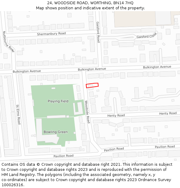 24, WOODSIDE ROAD, WORTHING, BN14 7HQ: Location map and indicative extent of plot