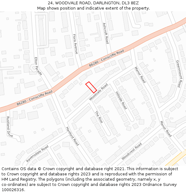 24, WOODVALE ROAD, DARLINGTON, DL3 8EZ: Location map and indicative extent of plot