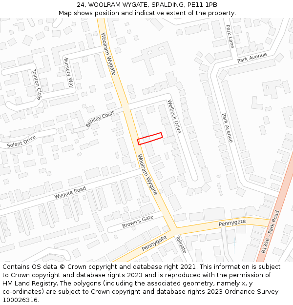 24, WOOLRAM WYGATE, SPALDING, PE11 1PB: Location map and indicative extent of plot