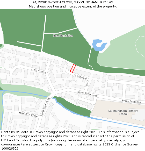 24, WORDSWORTH CLOSE, SAXMUNDHAM, IP17 1WF: Location map and indicative extent of plot