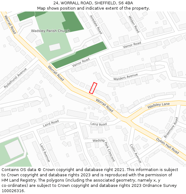 24, WORRALL ROAD, SHEFFIELD, S6 4BA: Location map and indicative extent of plot