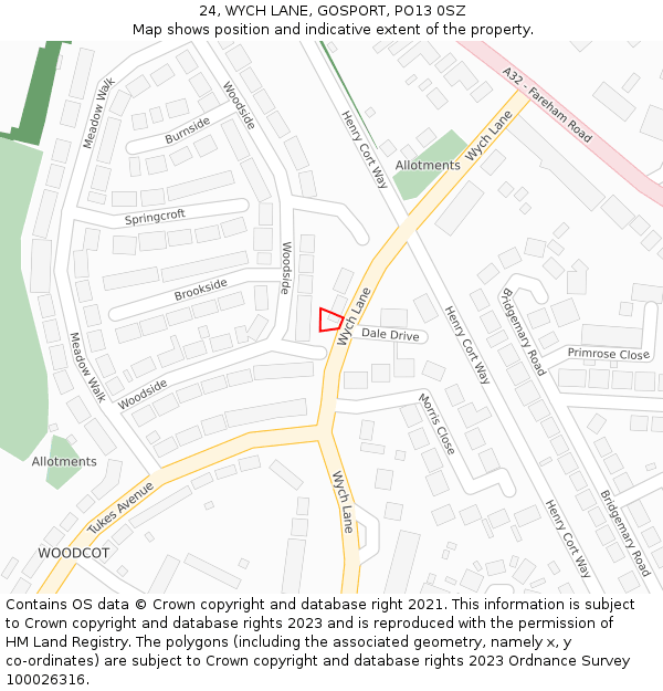 24, WYCH LANE, GOSPORT, PO13 0SZ: Location map and indicative extent of plot