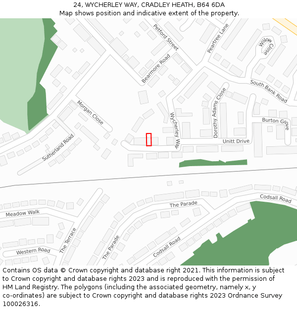 24, WYCHERLEY WAY, CRADLEY HEATH, B64 6DA: Location map and indicative extent of plot