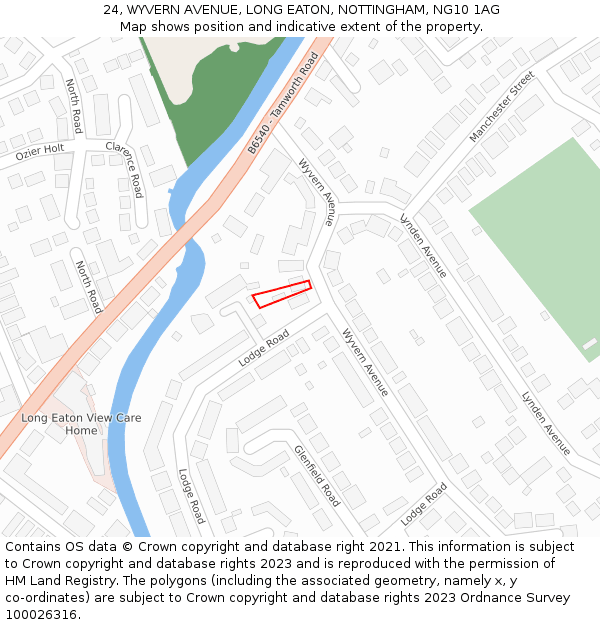 24, WYVERN AVENUE, LONG EATON, NOTTINGHAM, NG10 1AG: Location map and indicative extent of plot