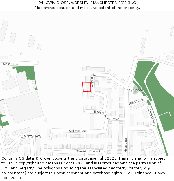 24, YARN CLOSE, WORSLEY, MANCHESTER, M28 3UG: Location map and indicative extent of plot