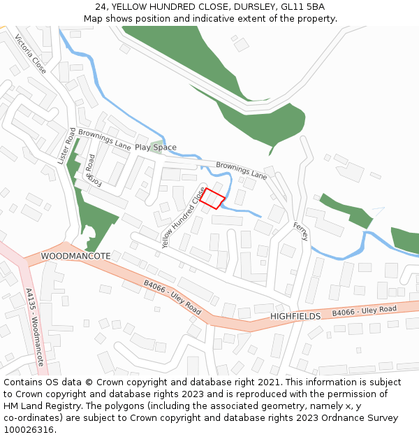 24, YELLOW HUNDRED CLOSE, DURSLEY, GL11 5BA: Location map and indicative extent of plot