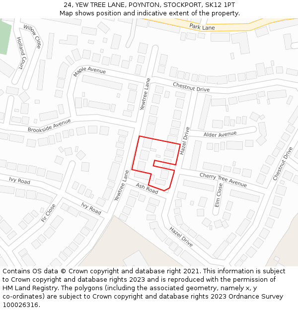 24, YEW TREE LANE, POYNTON, STOCKPORT, SK12 1PT: Location map and indicative extent of plot