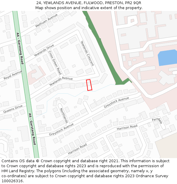 24, YEWLANDS AVENUE, FULWOOD, PRESTON, PR2 9QR: Location map and indicative extent of plot