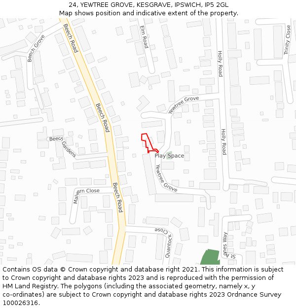 24, YEWTREE GROVE, KESGRAVE, IPSWICH, IP5 2GL: Location map and indicative extent of plot