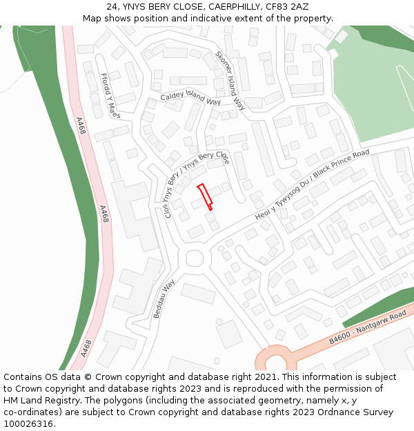 24, YNYS BERY CLOSE, CAERPHILLY, CF83 2AZ: Location map and indicative extent of plot