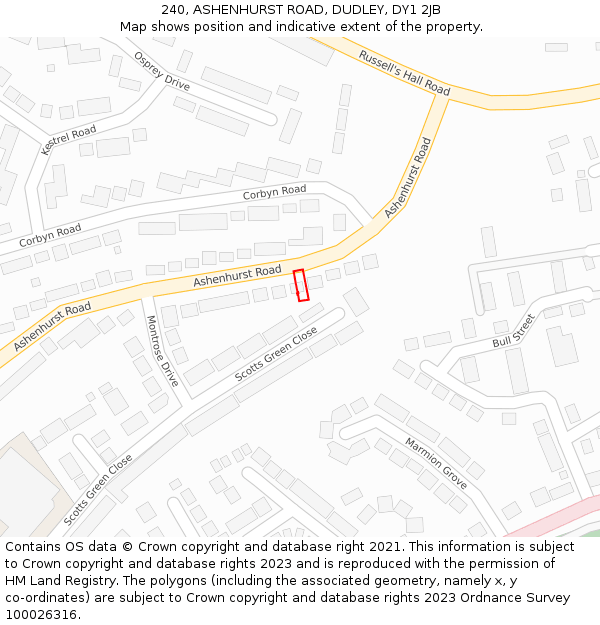 240, ASHENHURST ROAD, DUDLEY, DY1 2JB: Location map and indicative extent of plot