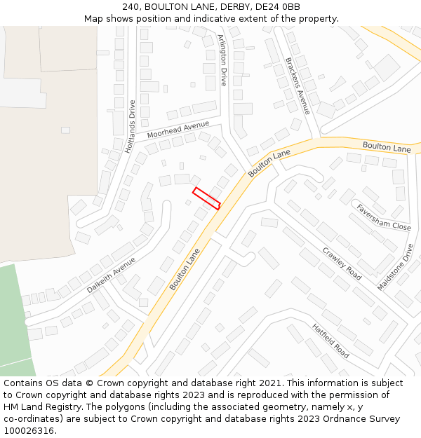 240, BOULTON LANE, DERBY, DE24 0BB: Location map and indicative extent of plot