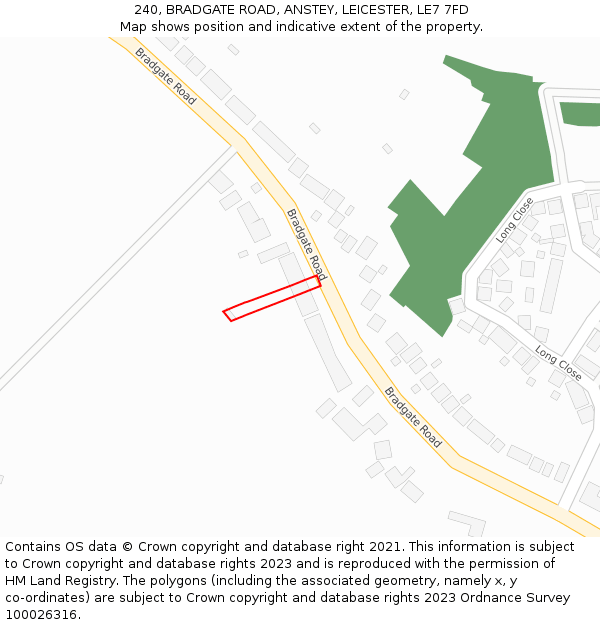 240, BRADGATE ROAD, ANSTEY, LEICESTER, LE7 7FD: Location map and indicative extent of plot