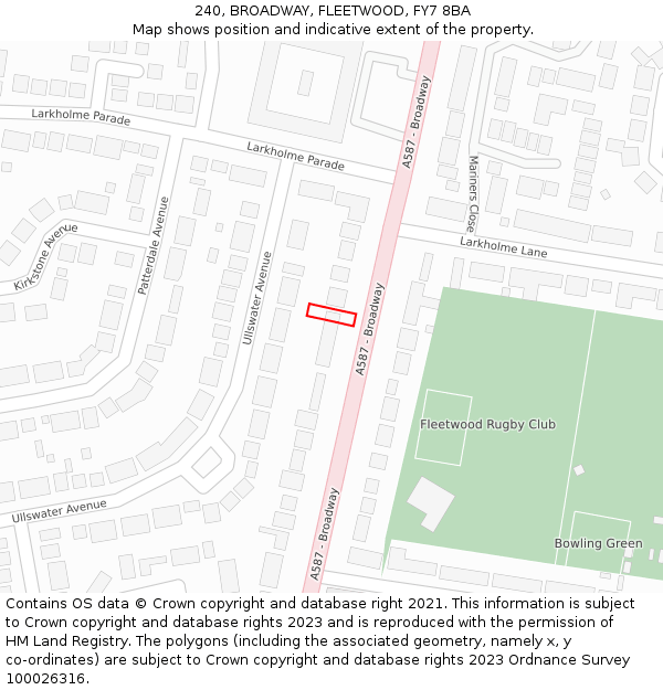 240, BROADWAY, FLEETWOOD, FY7 8BA: Location map and indicative extent of plot